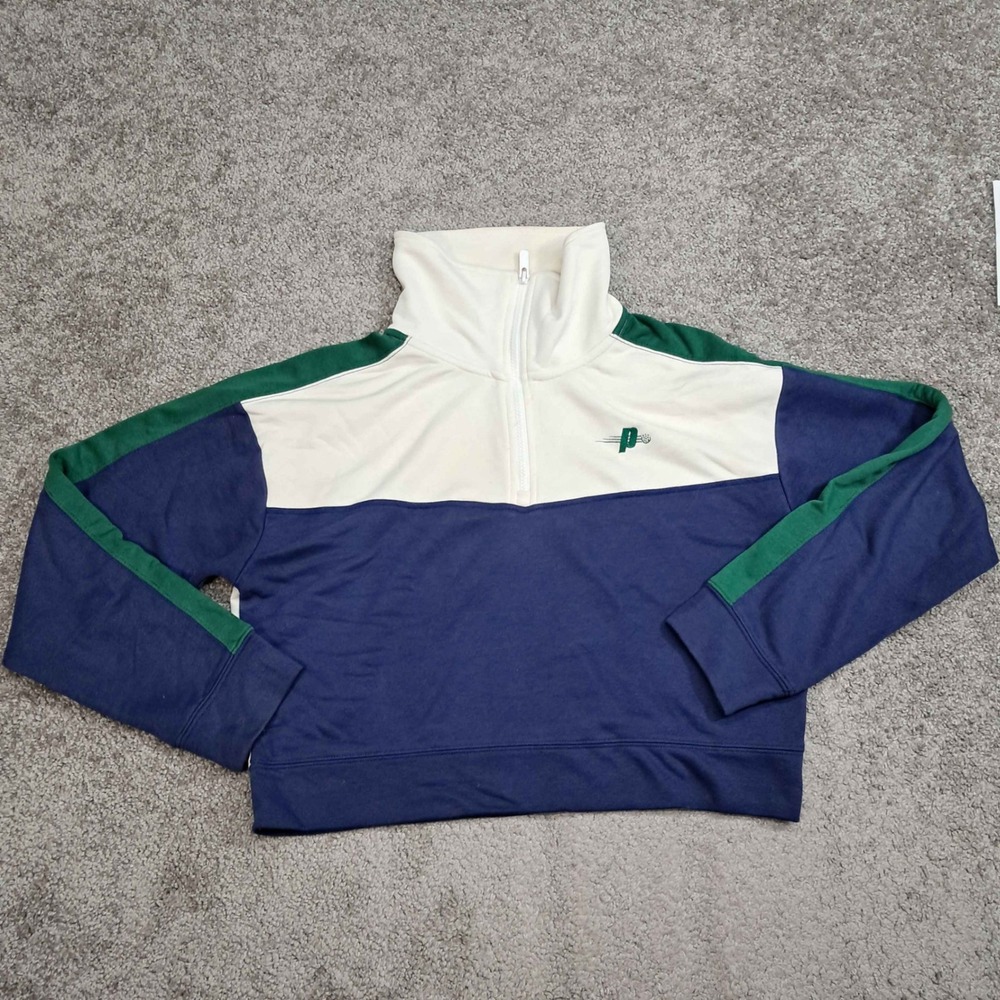 Prince Pickleball Womens Colorblock Cropped Quarter‎ Zip Sweatshirt Cream Blue L